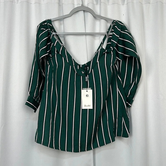 Bardot NWT Paloma Teal Stripe Top Size US 6/Small - Picture 2 of 10